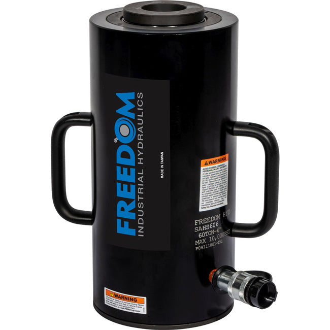 Freedom Hydraulics 60 Ton Aluminum Hollow Hole Cylinder, 6.00In. Stroke