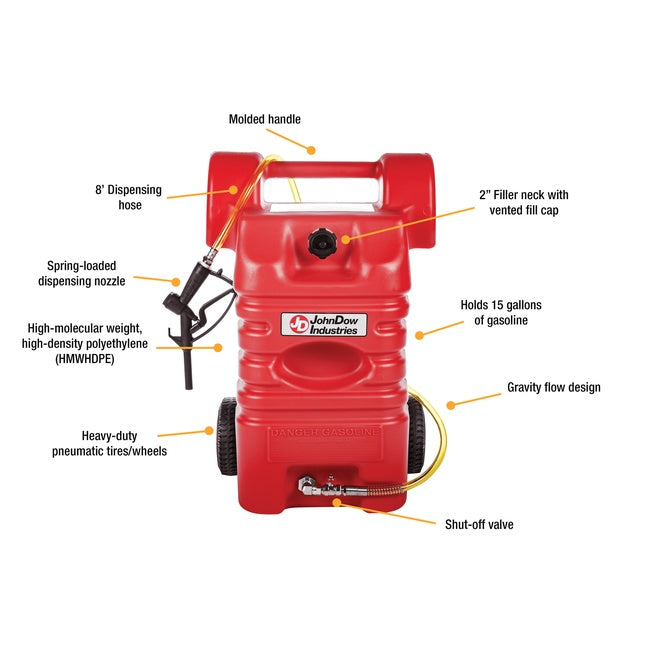 JohnDow 15-Gal. Poly Fuel Cart - Gasoline P/N: FC-15PFC