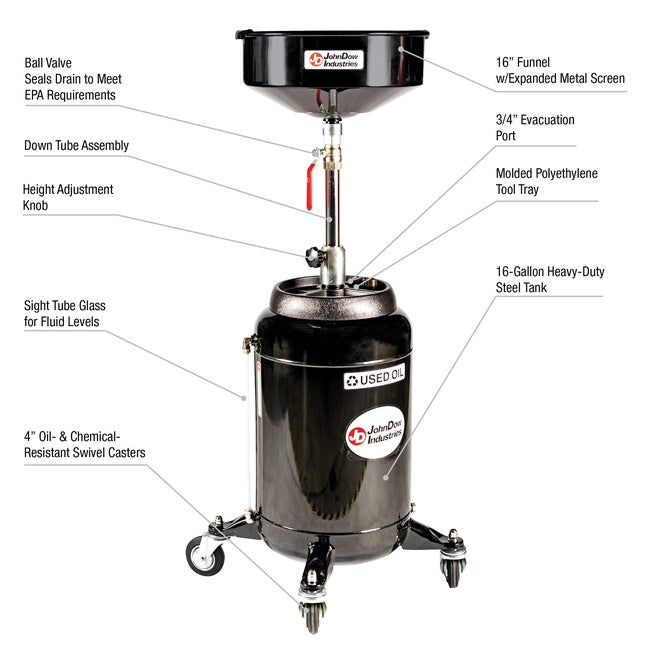 JohnDow 16-Gal. Portable Oil Drain P/N: JDI-16DC-E