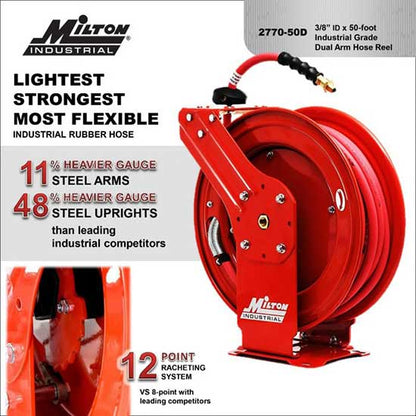 Milton 2770-50D - 3/8"  x 50 ft. Industrial Hose Retracting Reel