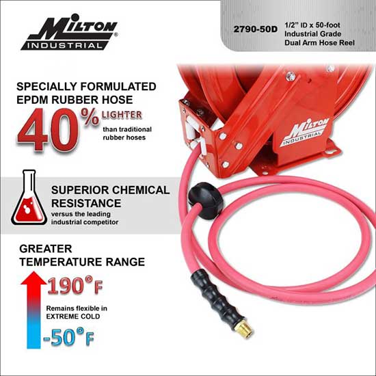 Milton 2790-50D Auto-Retracting Hose Reel 1/2" MNPT x 50'