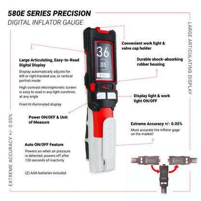 Milton S-580eKIT Precision Inflation Gauge Kit, Digital 0 to160 PSI, w/ 4 chucks and 15"  Hose