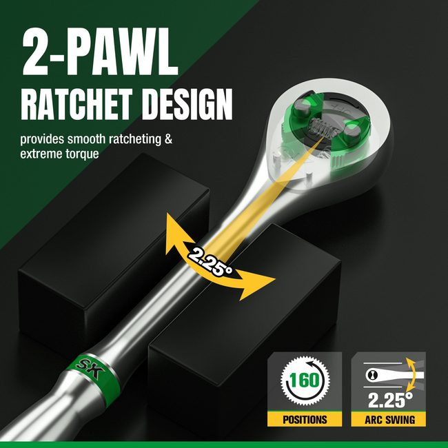 SK Tools SK01002 1/2 in. Drive, 160-Position Chrome Ratchet, 11.2 in. 4