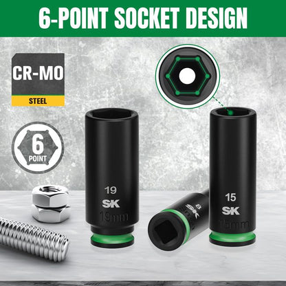 SK Tools SK01351 3/8 in. Drive, 12 Piece, 6 Point, Metric Deep Impact 5