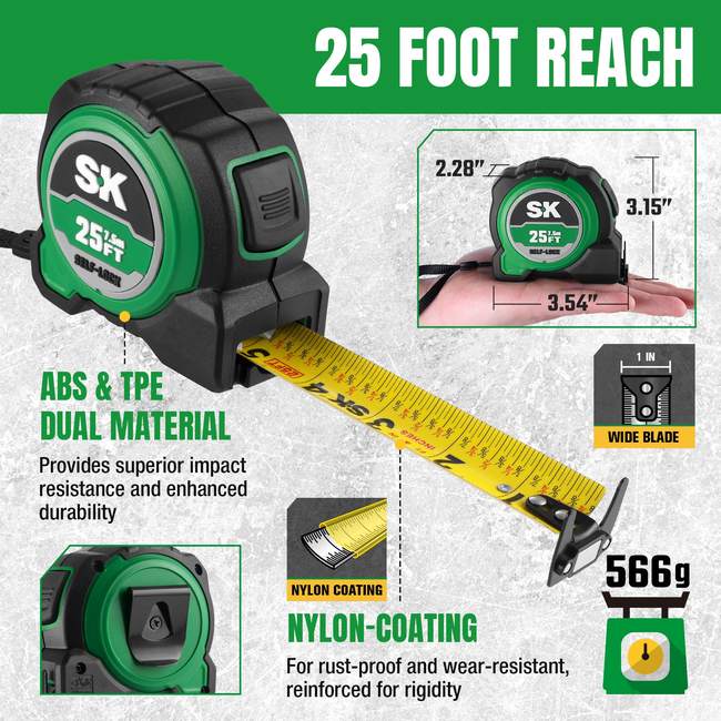 SK Tools SK02342 25 Ft. Self-Locking Tape Measurer 3