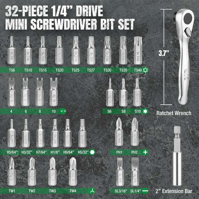 SK Tools SK03449 1/4 in. Drive, 32 Piece Mini Ratcheting Bit Set 2