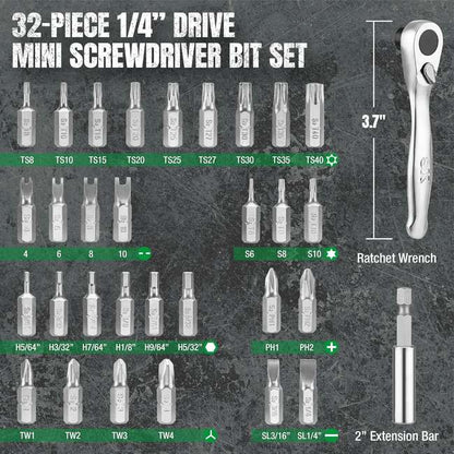 SK Tools SK03449 1/4 in. Drive, 32 Piece Mini Ratcheting Bit Set 2